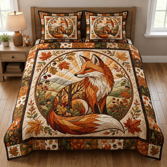 Cottage Autumn Fox 3-Piece Quilted Bedding Set GFTOLAN753
