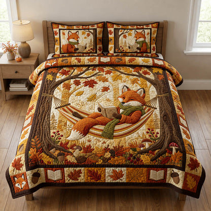 Fall Reading Fox 3-Piece Quilted Bedding Set GFTOLAN756