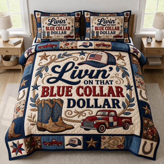 Blue Collar Dollar 3-Piece Quilted Bedding Set GFTOLAN777