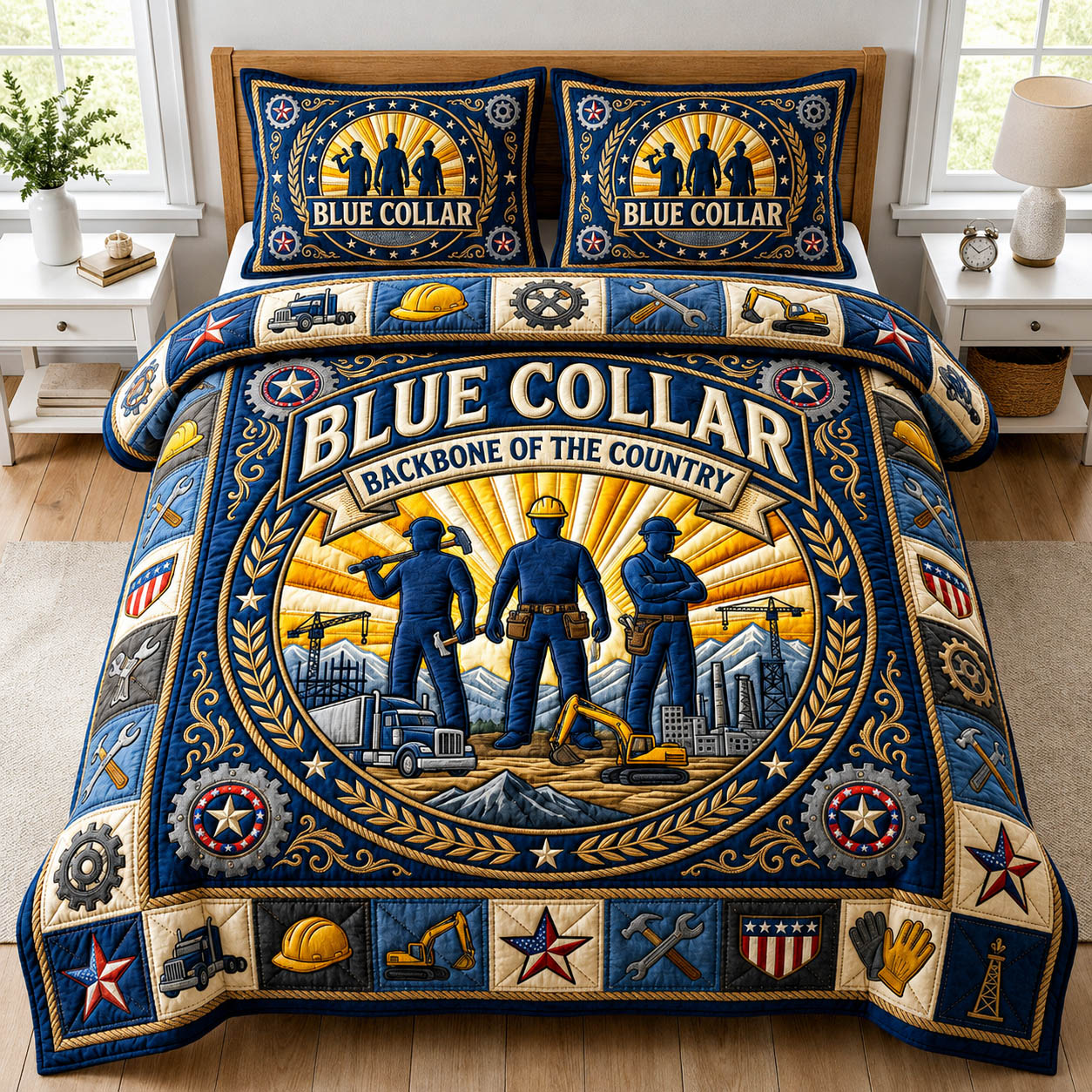 Blue Collar 3-Piece Quilted Bedding Set GFTOLAN780