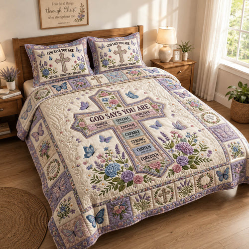 Cross God Says You Are 3-Piece Quilted Bedding Set GFTOLAN791