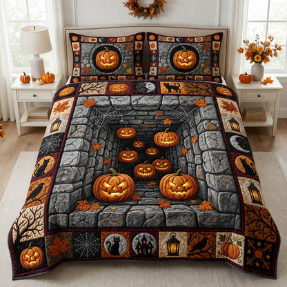 Halloween Pumpkin 3-Piece Quilted Bedding Set GFTOLAN794