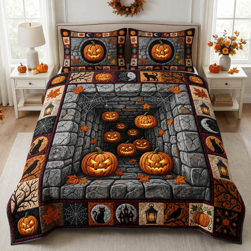 Halloween Pumpkin 3-Piece Quilted Bedding Set GFTOLAN794