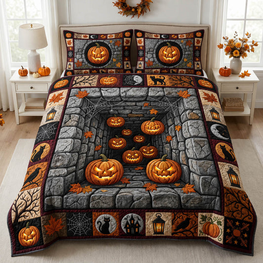 Halloween Pumpkin 3-Piece Quilted Bedding Set GFTOLAN794