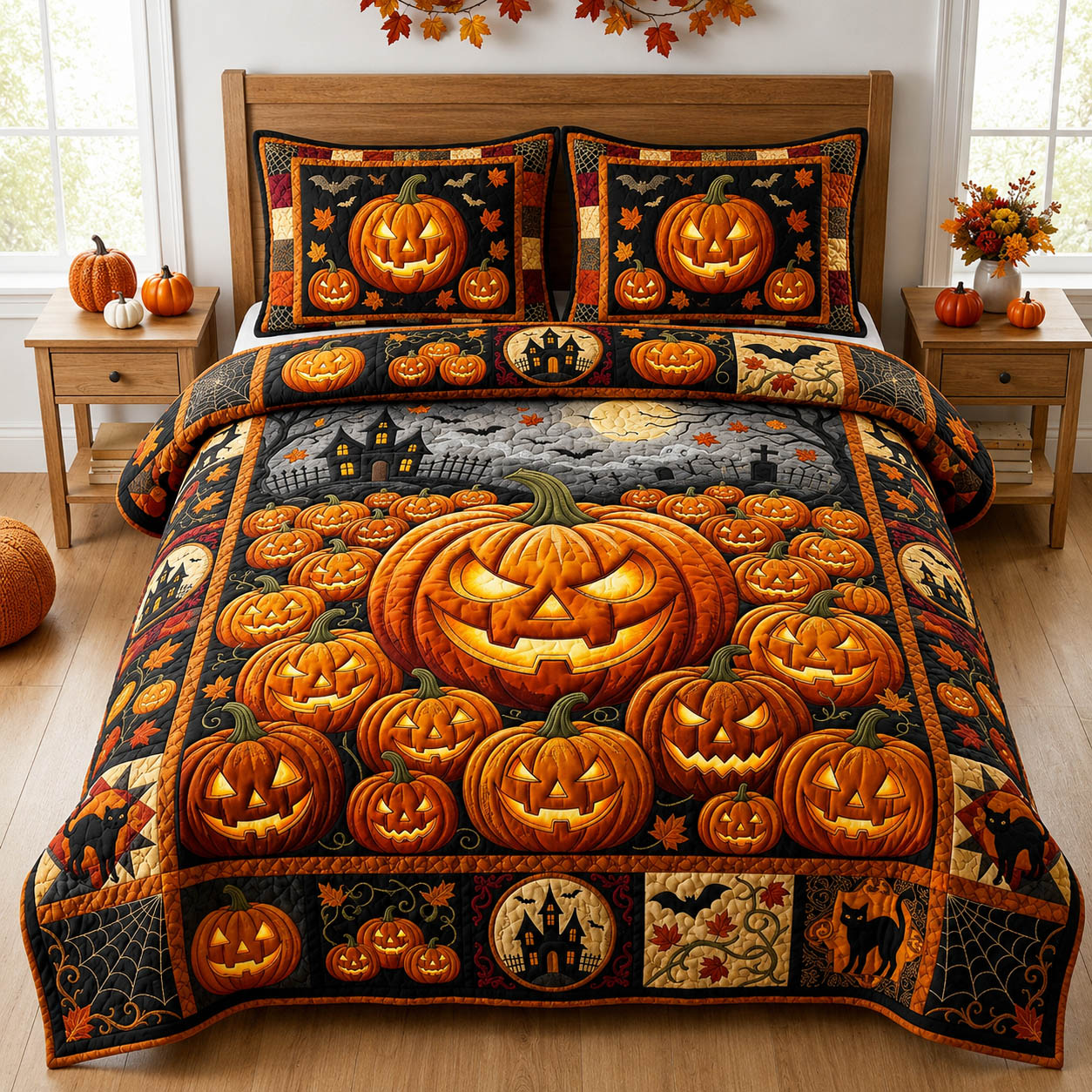Halloween Pumpkin 3-Piece Quilted Bedding Set GFTOLAN798