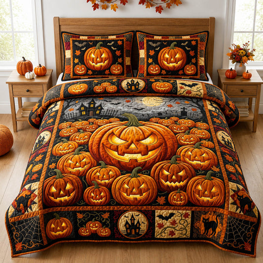 Halloween Pumpkin 3-Piece Quilted Bedding Set GFTOLAN798
