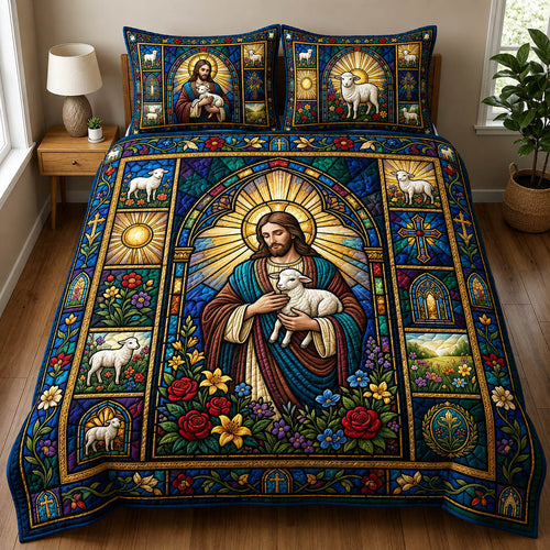 Jesus With Lamb 3-Piece Quilted Bedding Set GFTOLAN842