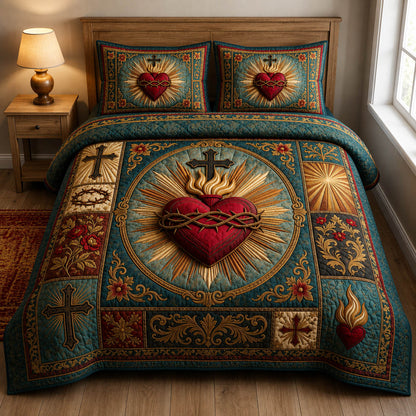 Sacred Heart Of Jesus 3-Piece Quilted Bedding Set GFTOLAN843