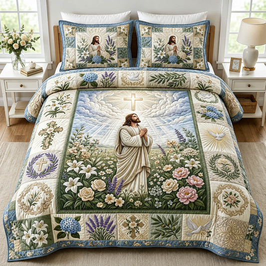 Jesus Praying 3-Piece Quilted Bedding Set GFTOLAN847