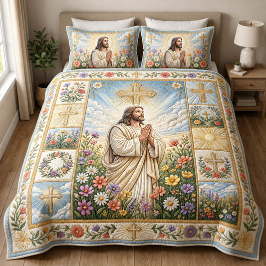 Jesus Praying 3-Piece Quilted Bedding Set GFTOLAN848