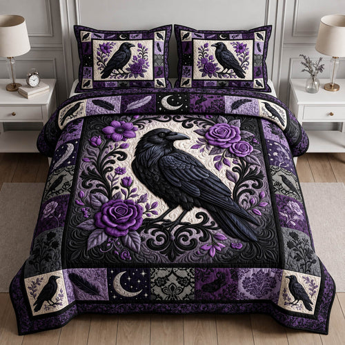 Gothic Raven 3-Piece Quilted Bedding Set GFTOLAN936