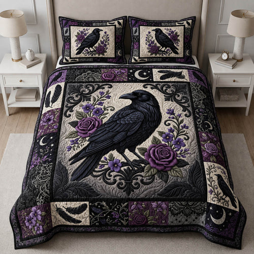 Gothic Raven 3-Piece Quilted Bedding Set GFTOLAN937