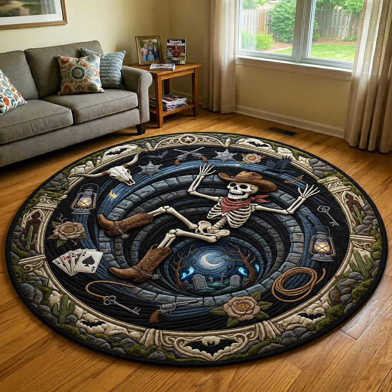 Western Skeleton Falling Quilted Round Mat GFTOLAN961