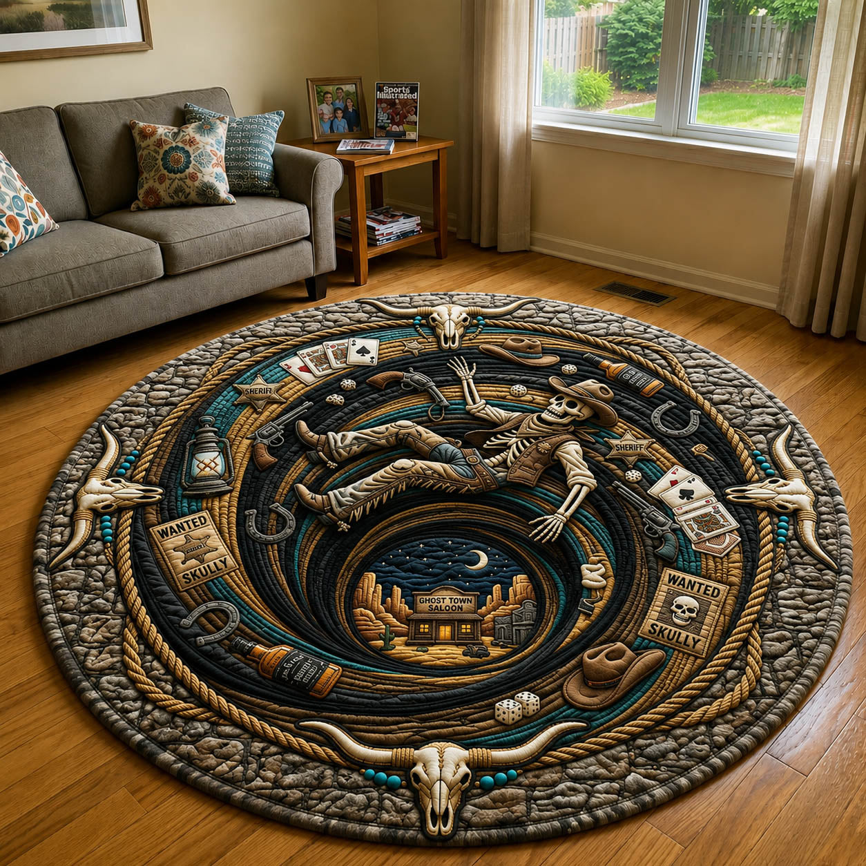 Western Skeleton Falling Quilted Round Mat GFTOLAN962