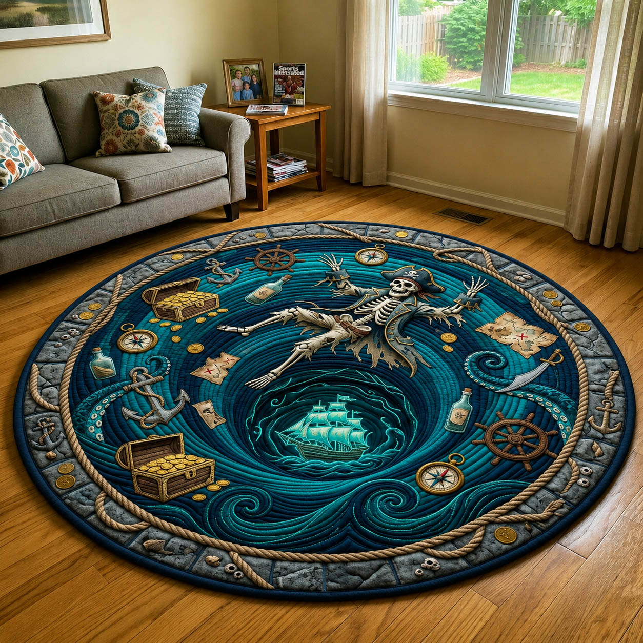 Pirate Skeleton Falling Quilted Round Mat GFTOLAN963