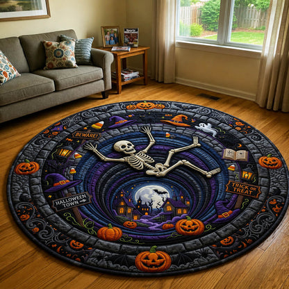 Skeleton Falling To Halloween Town Quilted Round Mat GFTOLAN964