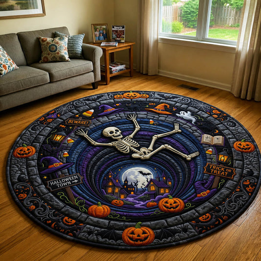 Skeleton Falling To Halloween Town Quilted Round Mat GFTOLAN964