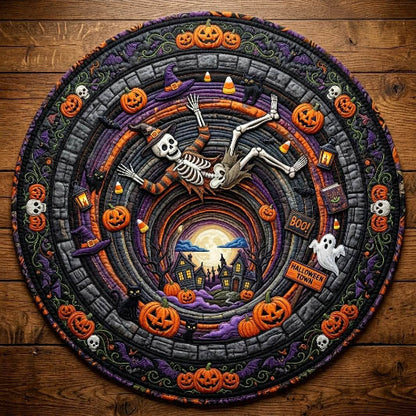 Skeleton Falling To Halloween Town Quilted Round Mat GFTOLAN966