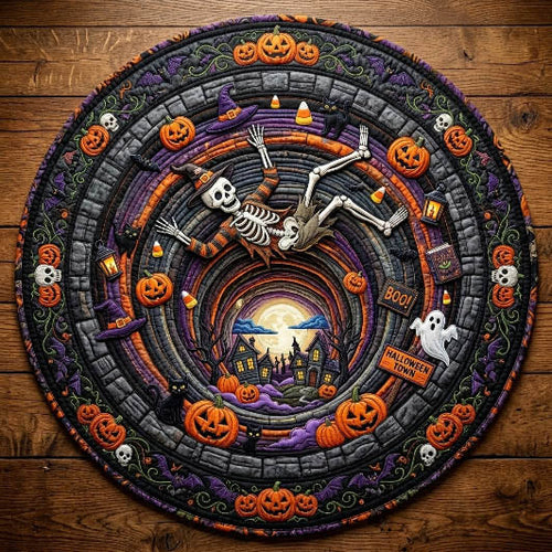 Skeleton Falling To Halloween Town Quilted Round Mat GFTOLAN966