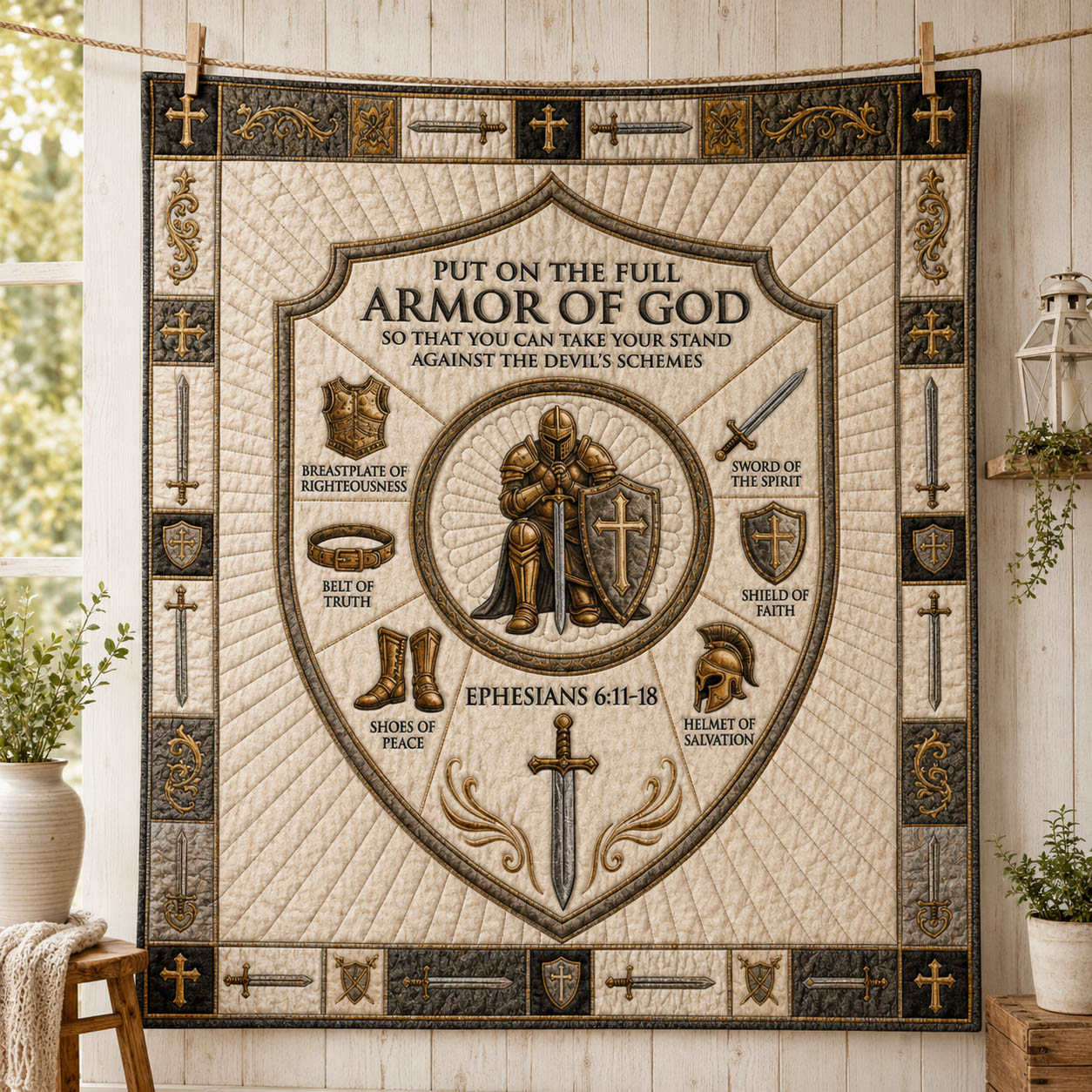 Put On The Full Armor Of God Quilted Blanket GFTOLAN968