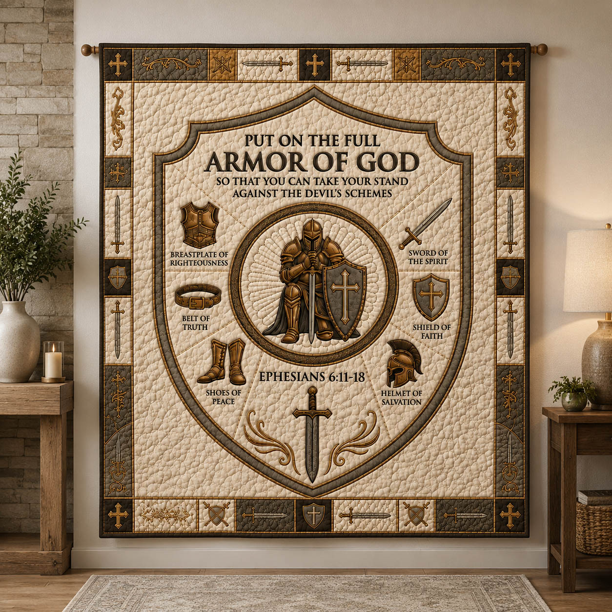 Put On The Full Armor Of God Quilted Blanket GFTOLAN971