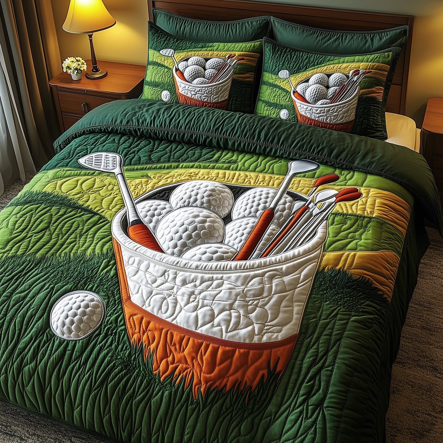 Fairway Green 3-Piece Quilted Bedding Set GFTOMA1008