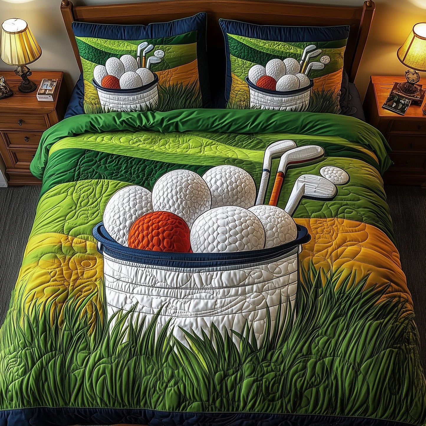 Fairway Green 3-Piece Quilted Bedding Set GFTOMA1009