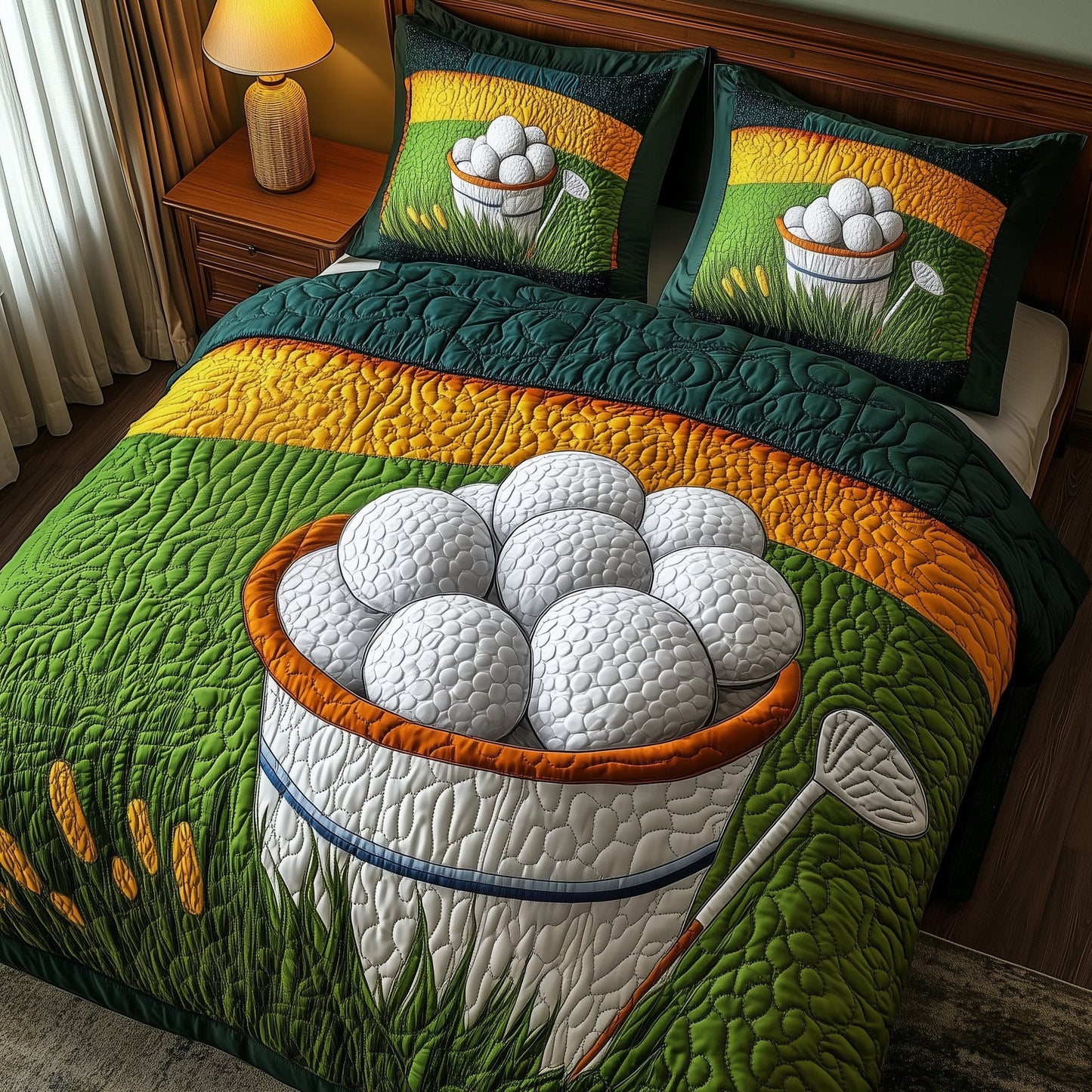 Fairway Green 3-Piece Quilted Bedding Set GFTOMA1013