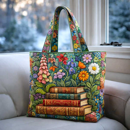 Floral Bookshelf Quilted Tote Bag GFTOMA10138