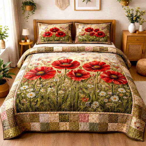 Blooming Poppy 3-Piece Quilted Bedding Set GFTOMA10162