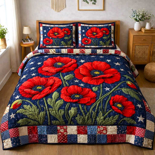 Patriotic Poppy 3-Piece Quilted Bedding Set GFTOMA10163