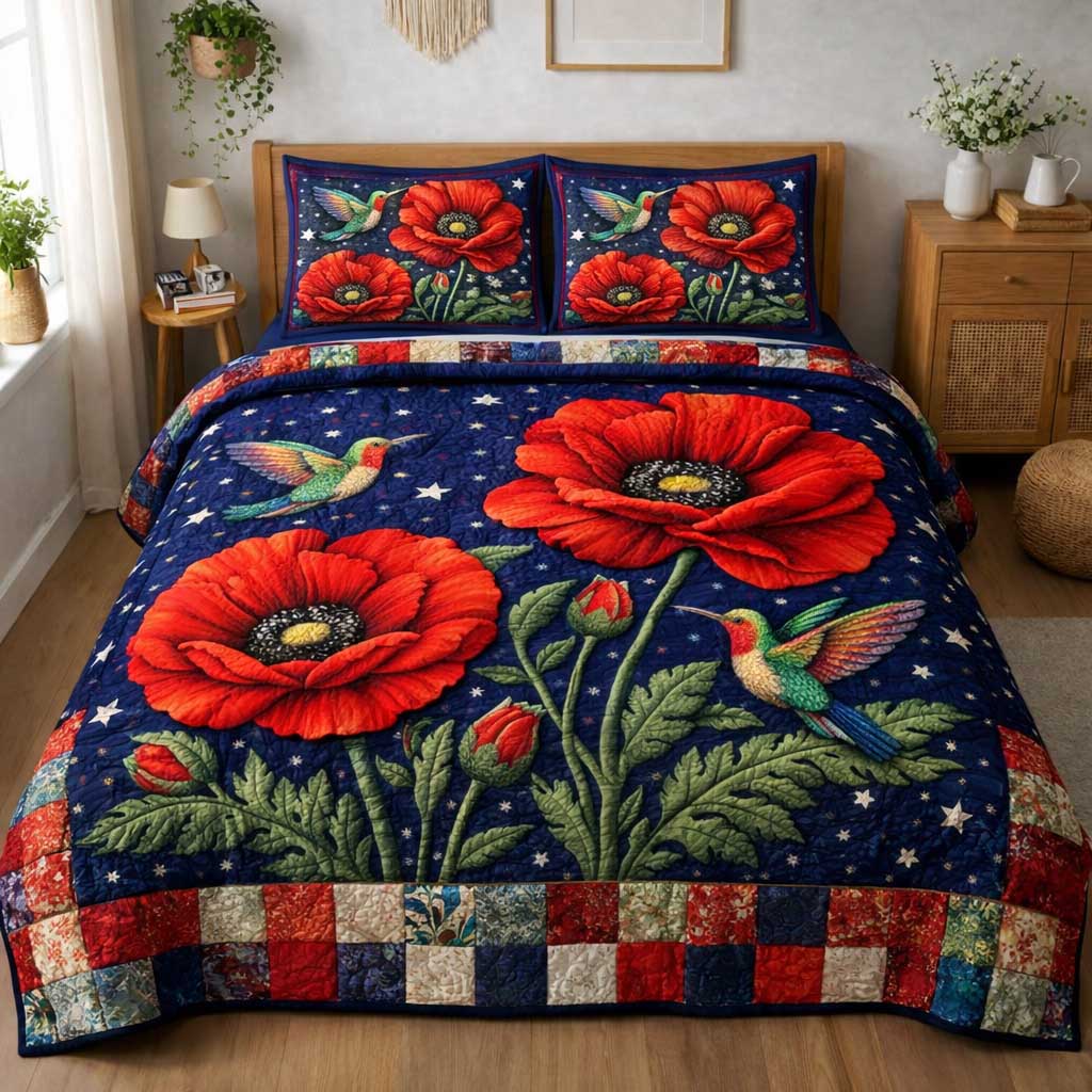 Blooming Poppy 3-Piece Quilted Bedding Set GFTOMA10165