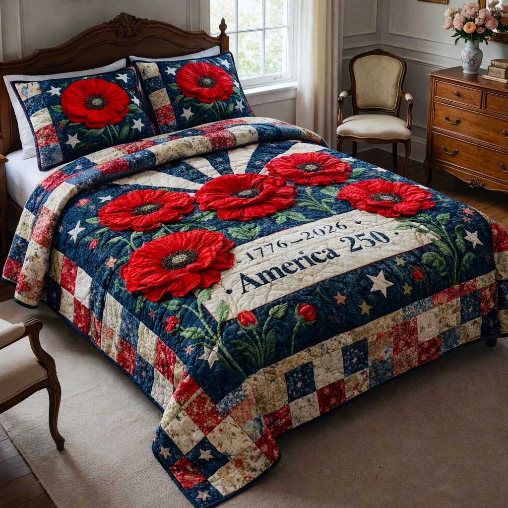 Liberty Poppy 3-Piece Quilted Bedding Set GFTOMA10166
