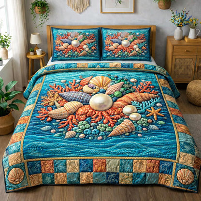 Ocean Shells 3-Piece Quilted Bedding Set GFTOMA10198
