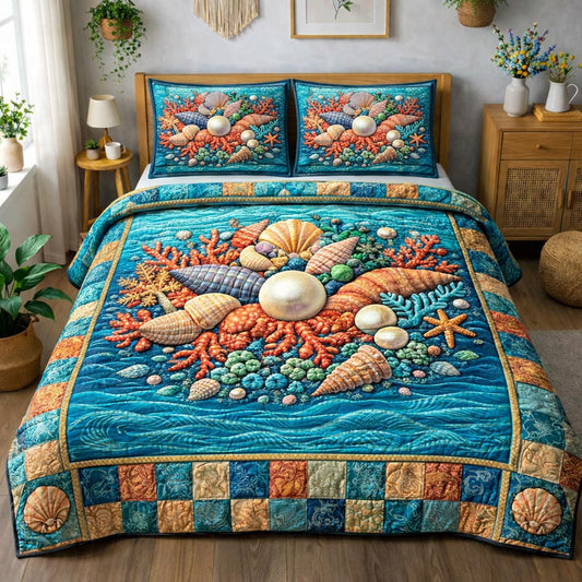 Ocean Shells 3-Piece Quilted Bedding Set GFTOMA10198