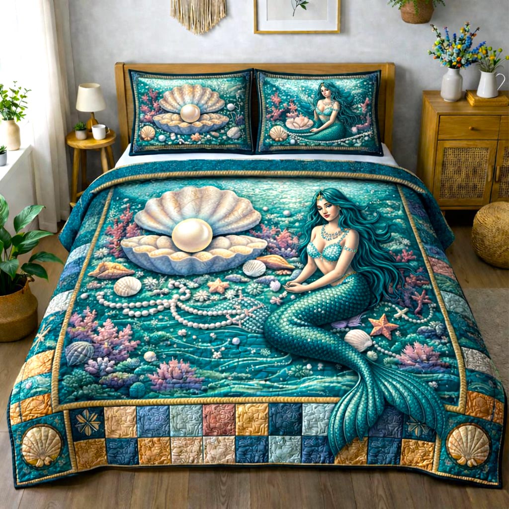 Seaside Shells 3-Piece Quilted Bedding Set GFTOMA10201