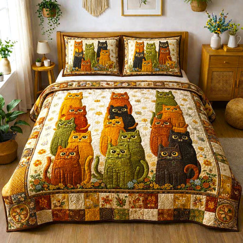 Curious Cat 3-Piece Quilted Bedding Set GFTOMA10222