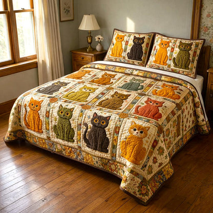 Purrfect Cats 3-Piece Quilted Bedding Set GFTOMA10225