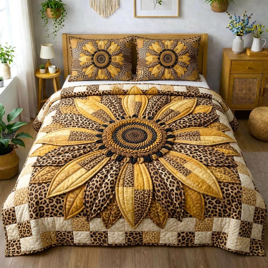 Golden Sunflower 3-Piece Quilted Bedding Set GFTOMA10351