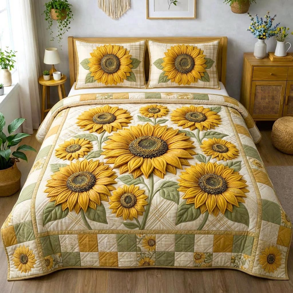 Sweet Sunflower 3-Piece Quilted Bedding Set GFTOMA10355