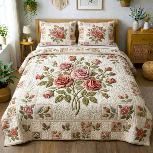 Rose Bloom 3-Piece Quilted Bedding Set GFTOMA10419