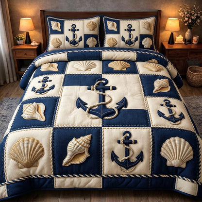 Seaside Shells 3-Piece Quilted Bedding Set GFTOMA10460