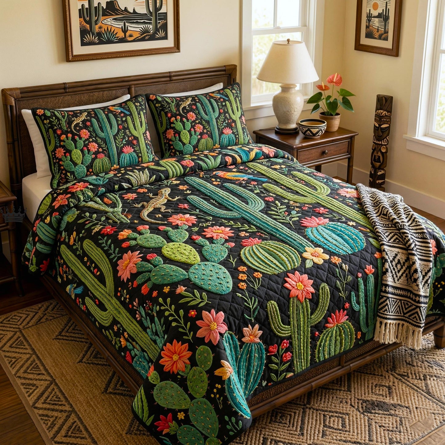 Cactus Garden 3-Piece Quilted Bedding Set GFTOMA10802