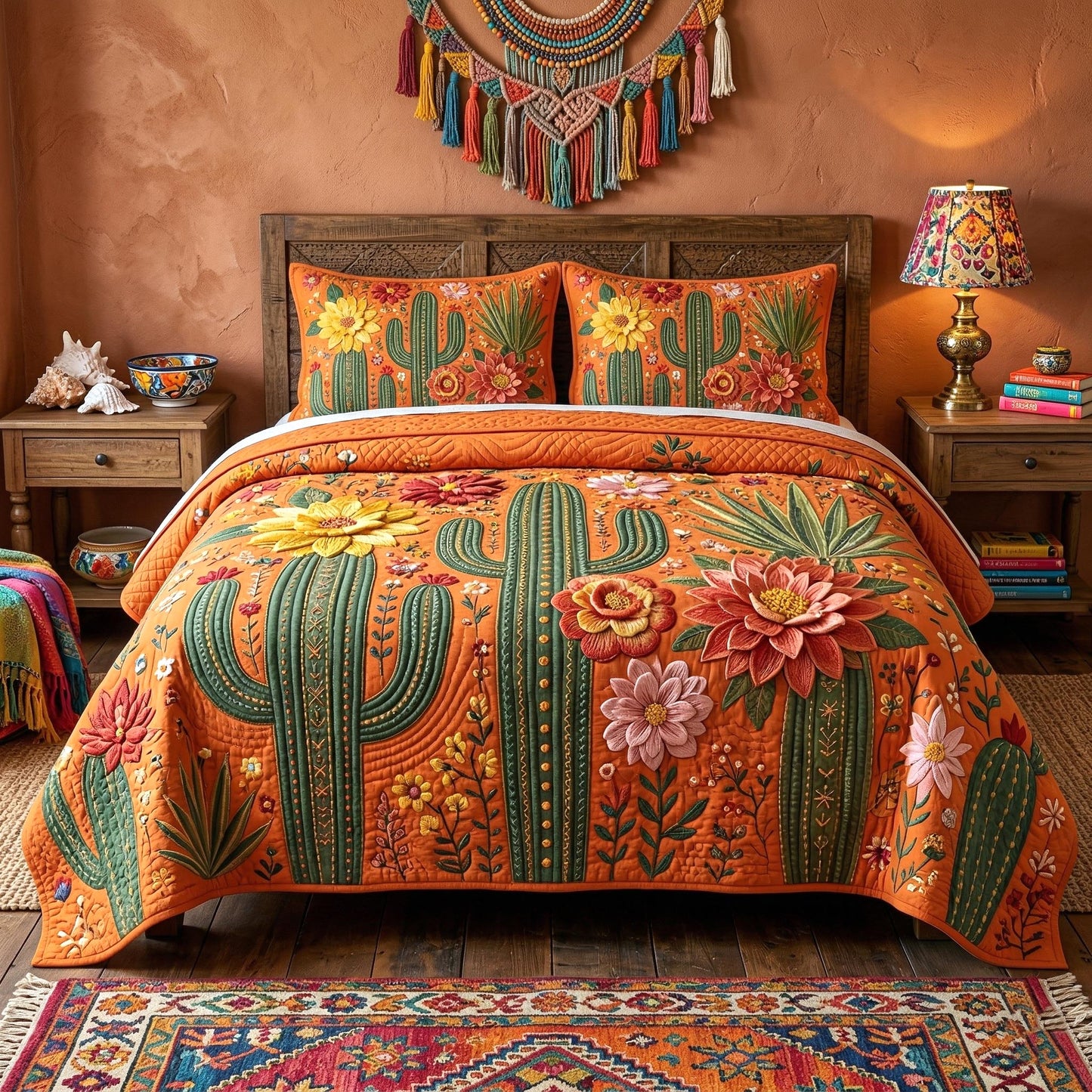 Boho Cactus 3-Piece Quilted Bedding Set GFTOMA10803