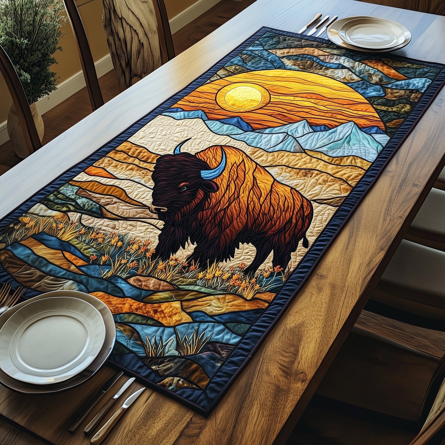 Majestic Bison Quilted Table Runner GFTOMA108