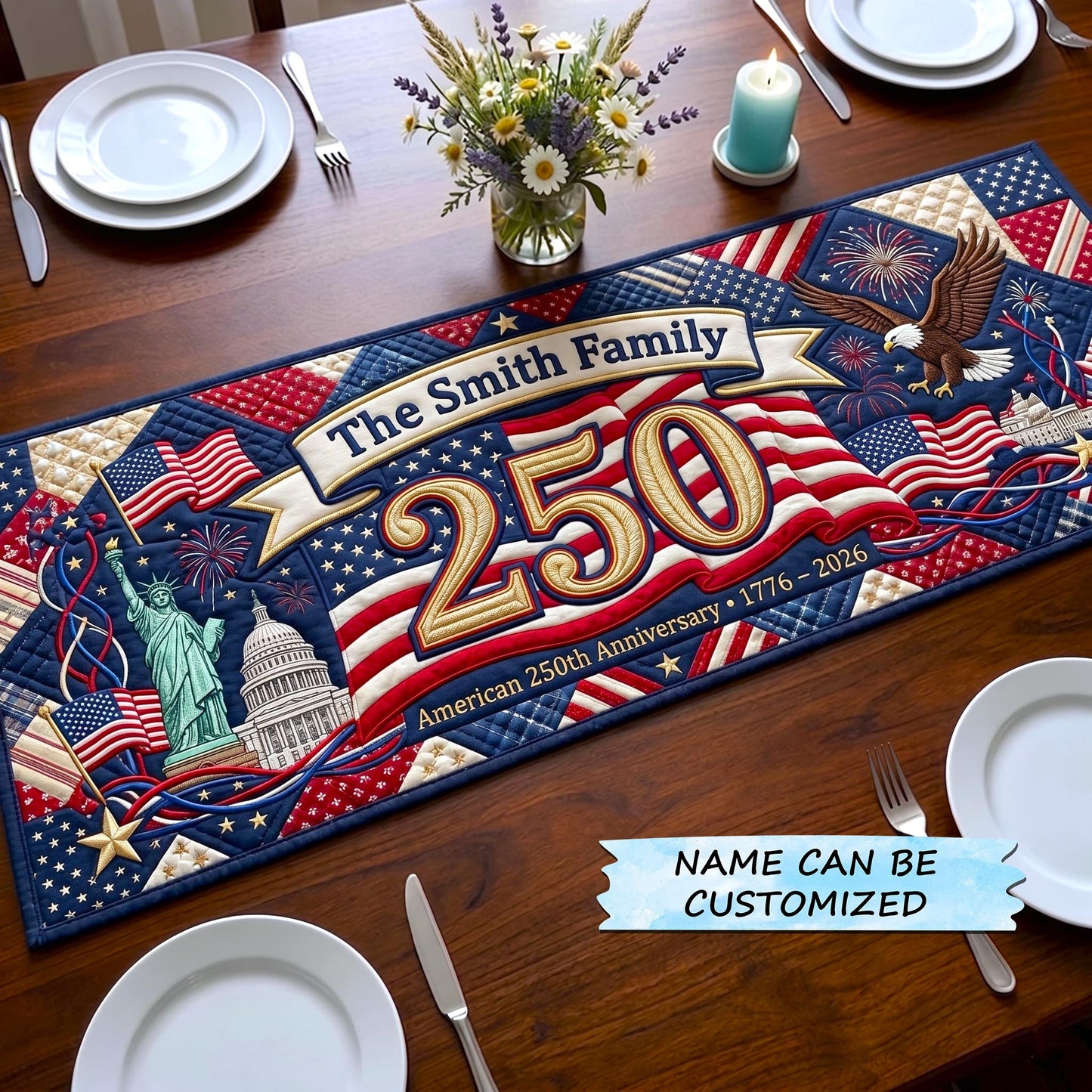 America 250th Anniversary Quilted Table Runner GFTOMA10915