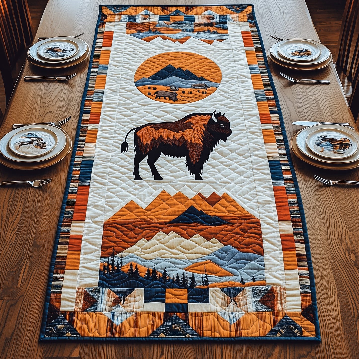 Bison Native Quilted Table Runner GFTOMA109