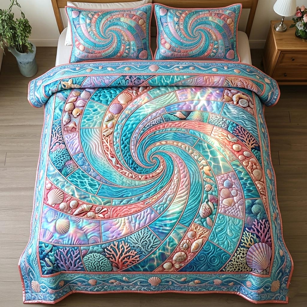 Ocean Shells 3-Piece Quilted Bedding Set GFTOMA11133