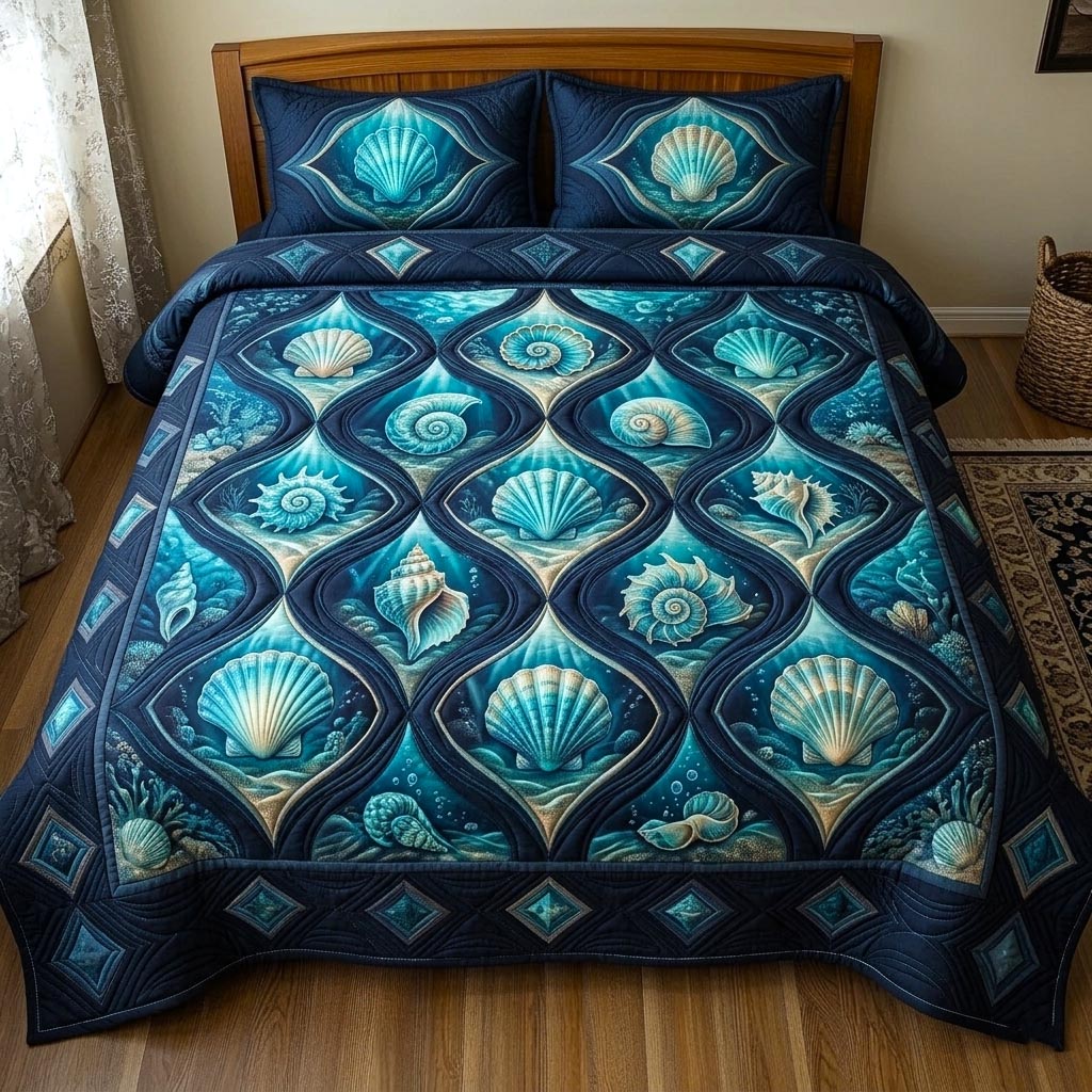 Seaside Shells 3-Piece Quilted Bedding Set GFTOMA11136