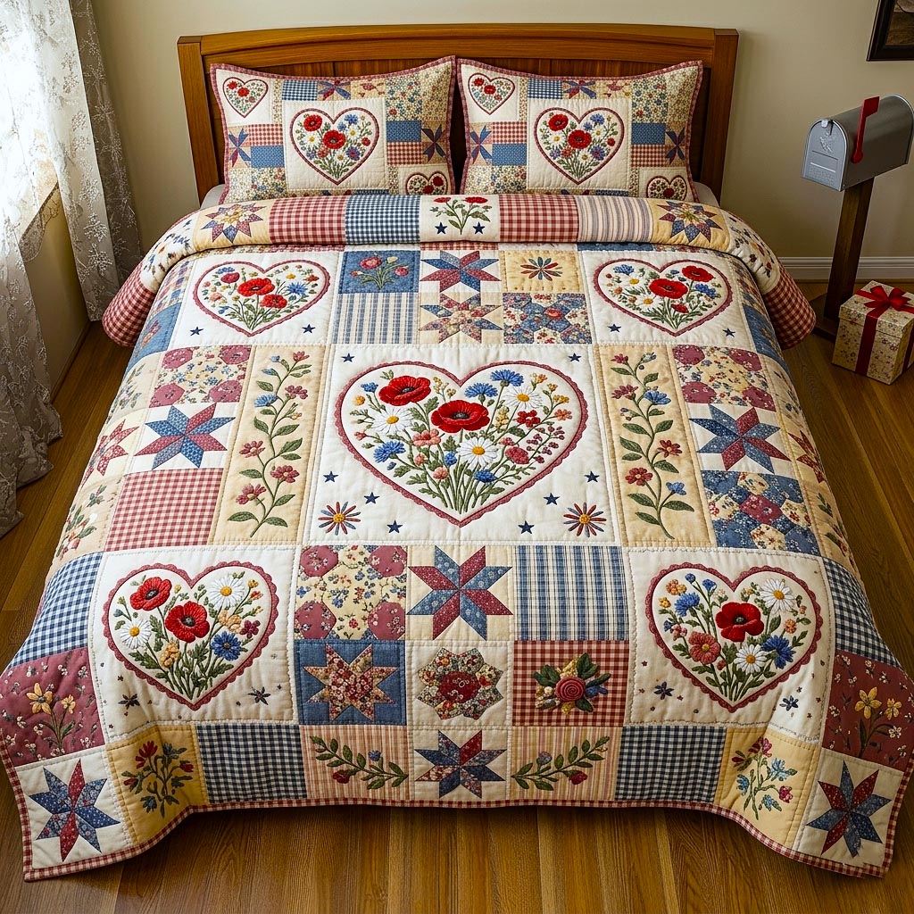 Poppy Bloom 3-Piece Quilted Bedding Set GFTOMA11377